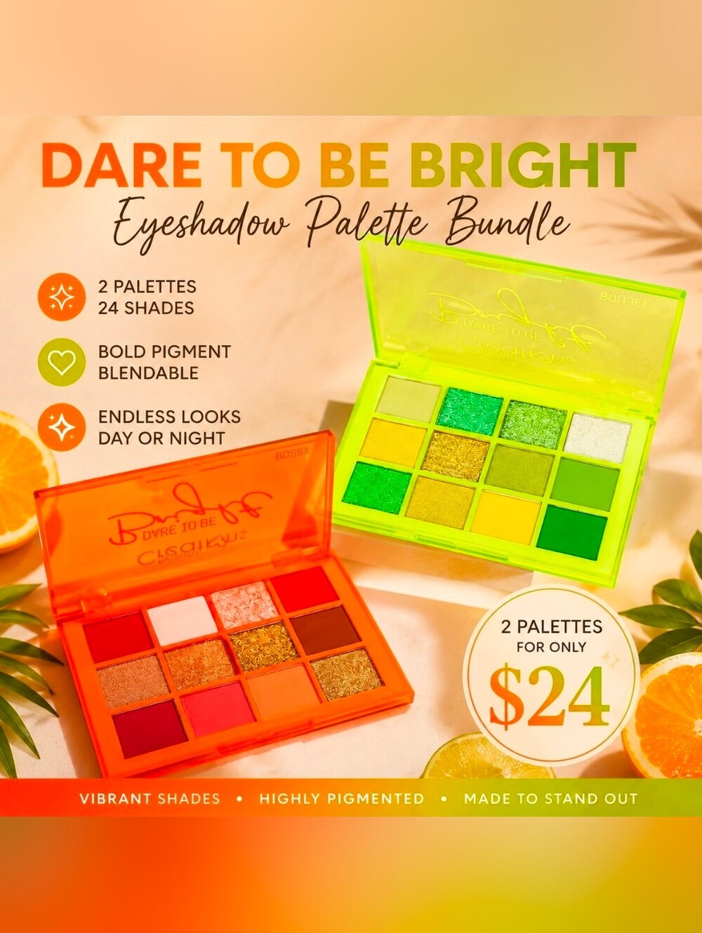 Dare To Be Bright Eyeshadow Bundle | 2 Colorful 12-Pan Palettes